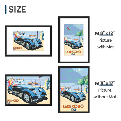 11x17 Picture Frame, Display Poster 8x12 with Mat or 11 x 17 Without, Wall Gallery Photo Frames, Black, 2 Pack