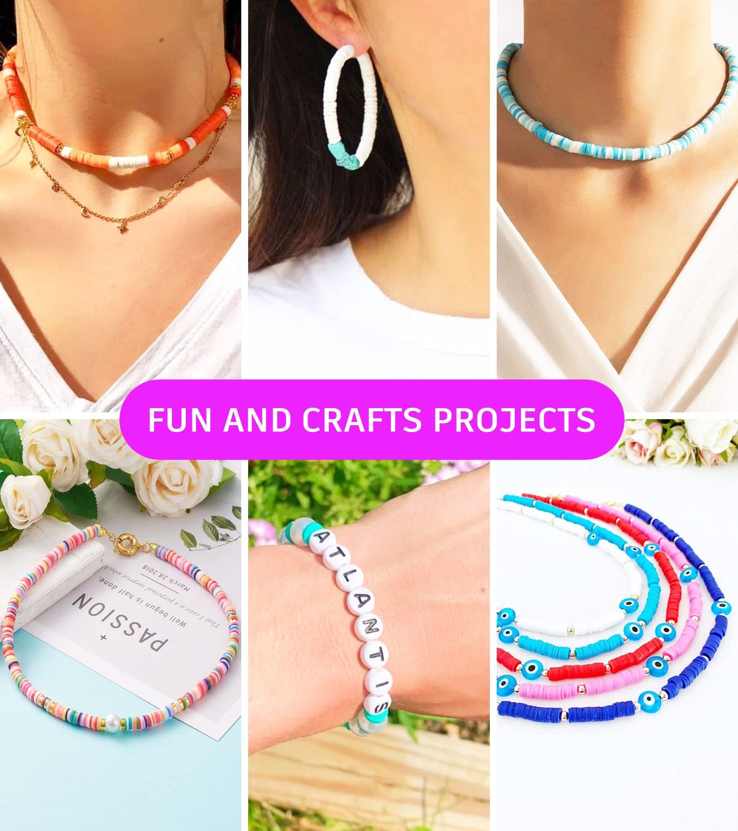 Clay Beads Bracelet Making Kit, Pack 2 Boxes Preppy Letter Spacer Beads and Charms Kit for Friendship Jewelry Making, Arts and Crafts Gifts for Girls Ages 8-12