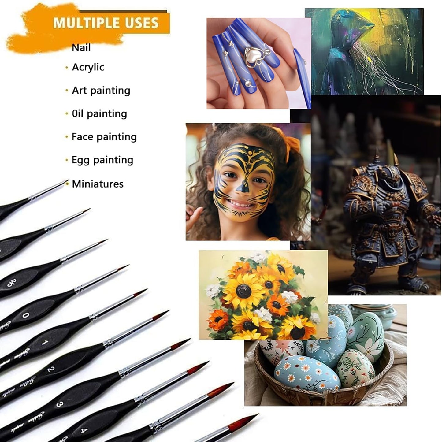 10 pcs Miniature Brushes for Fine Detailing & Art Painting - Acrylic, Watercolor, Oil, Models