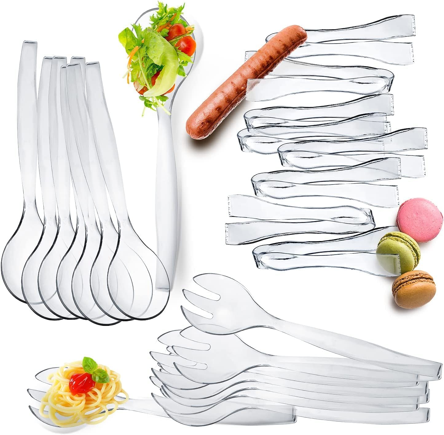 HD Disposable Serving Utensils Set (12), 10' Spoons, 6.5' Tongs, Clear
