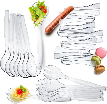 HD Disposable Serving Utensils Set (12), 10' Spoons, 6.5' Tongs, Clear
