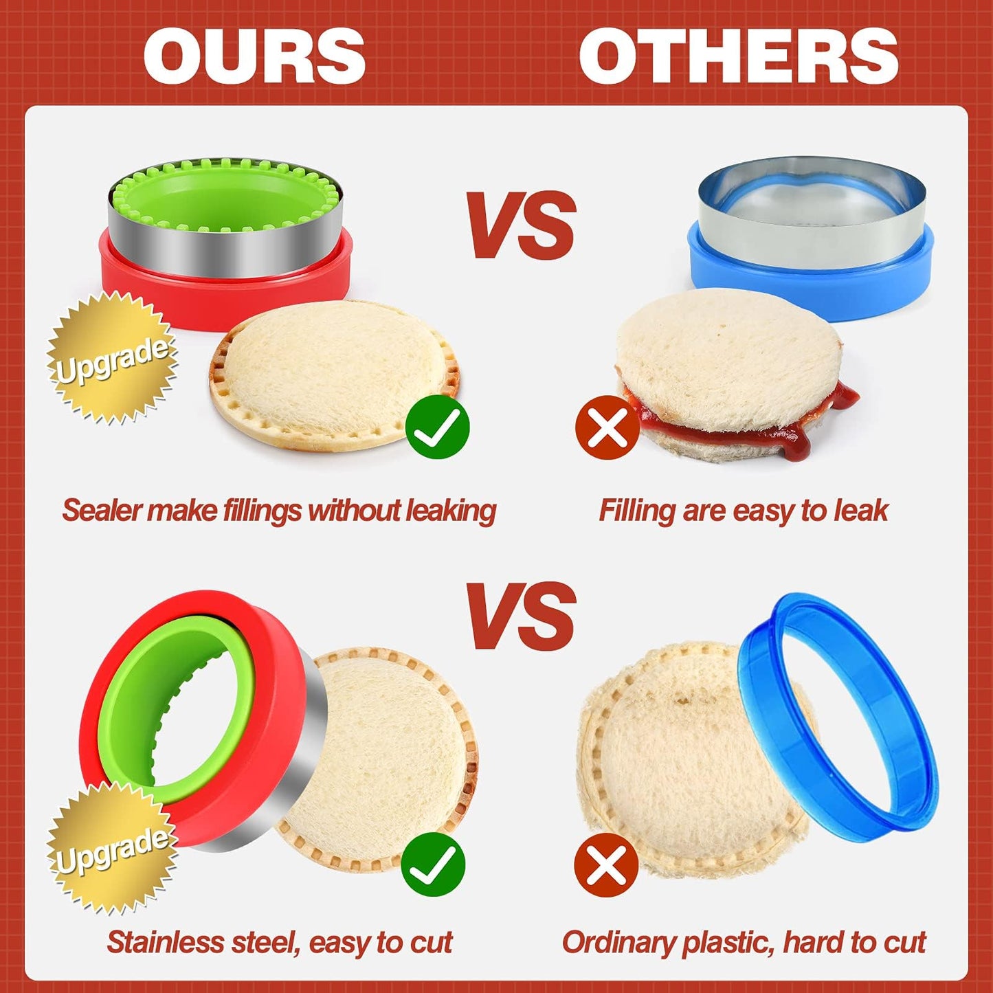 Sandwich Cutter and Sealer Set Uncrustables Maker 4 Pcs Bread Decruster Pancake Maker Heart Square Circle Dinosaur Shape DIY Cookie Cutters Gift for Kids Adult Boys Girls