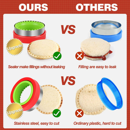 Sandwich Cutter and Sealer Set Uncrustables Maker 4 Pcs Bread Decruster Pancake Maker Heart Square Circle Dinosaur Shape DIY Cookie Cutters Gift for Kids Adult Boys Girls