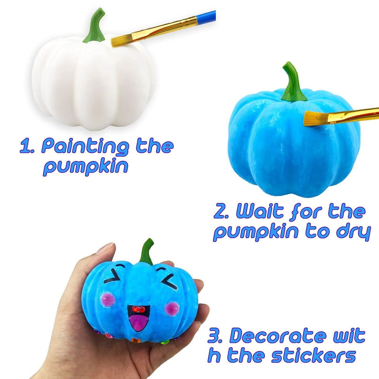 Pumpkin Decorations Halloween Crafts - 12 White Artificial Pumpkins DIY Arts Kit With Stickers for Kids - Fall Decor for Party, Thanksgiving, Home
