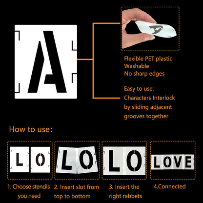 42Pcs Letter Stencils 3 inch, Symbol Numbers Craft Stencils, Reusable Alphabet Templates Interlocking Stencil Kit for Painting on Wood, Wall, Fabric, Rock, Chalkboard, Canvas, Sign, DIY Art Projects