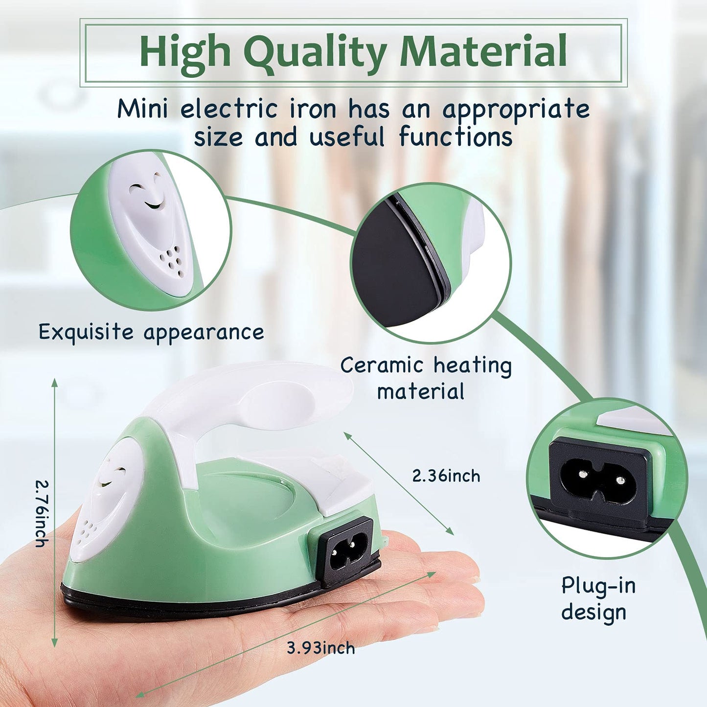 Mini Craft Iron Mini Heat Press Small Portable Tiny Iron with Charging Base Accessories for Fuse Beads Patch DIY Shoes T-Shirts Heat Transfer Vinyl Projects(Green)
