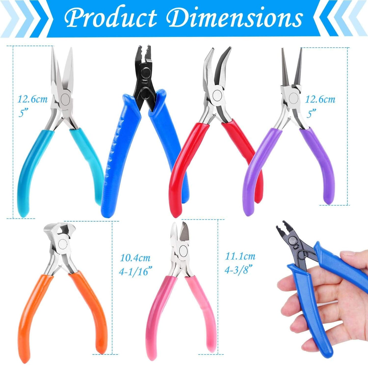 Jewelry Making Tools Kit: 6pc Set, Including Needle Round Nose, Wire Cutters, Crimper & End Nippers for Beading & Craft