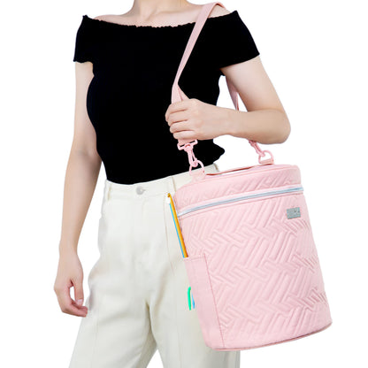 Yarn Bag, Crochet Tote Knitting Bag Water Resistant Yarn Storage Organizer Holder Case for Crochet Hooks Needles Knitting Kit for Beginners (Pink)