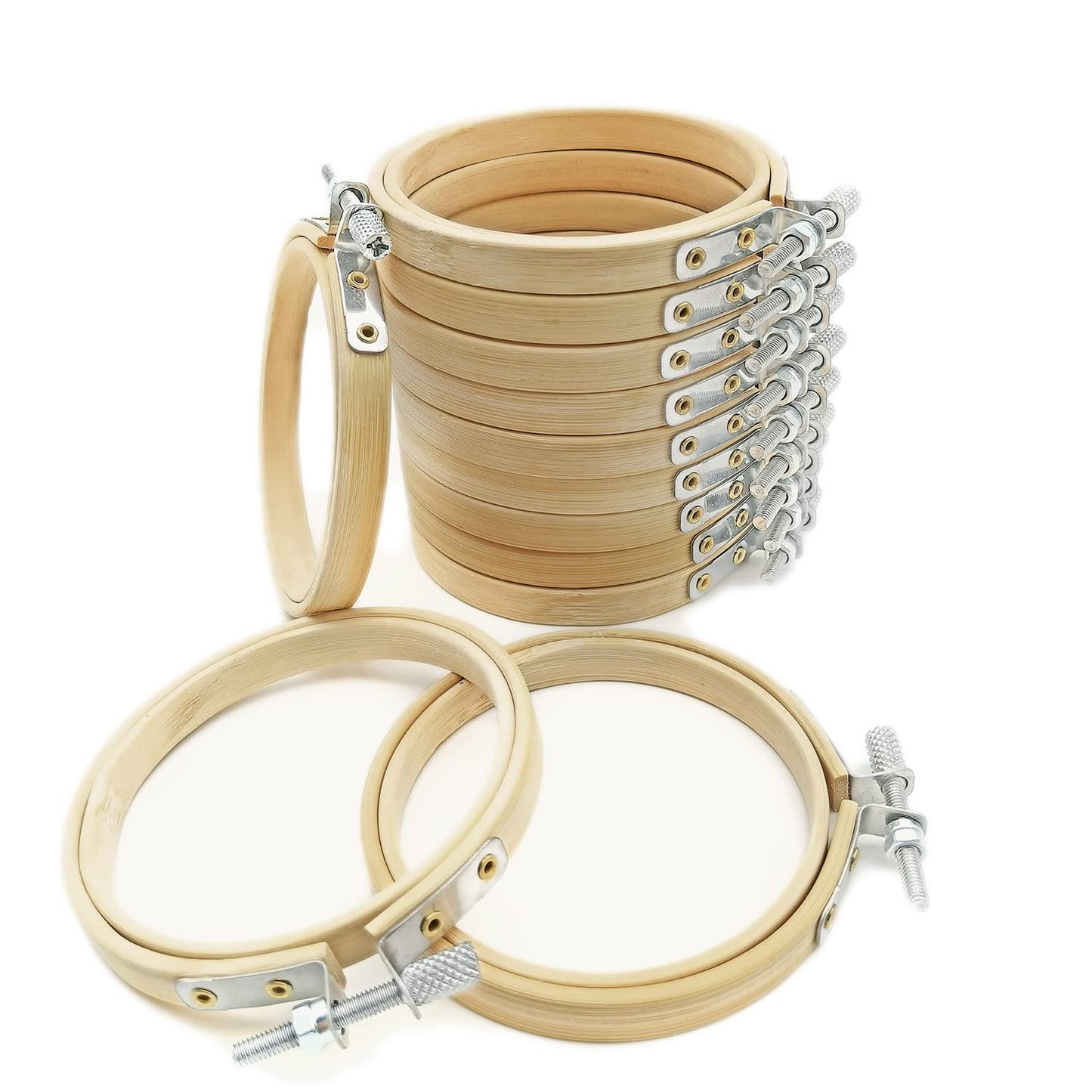 12 Pieces 3 inch Embroidery Hoops,Round Bamboo Adjustable Circle Frame Cross Stitch Hoops for Christmas Ornament,Embroidery,Decoration,Art Craft and DIY Project