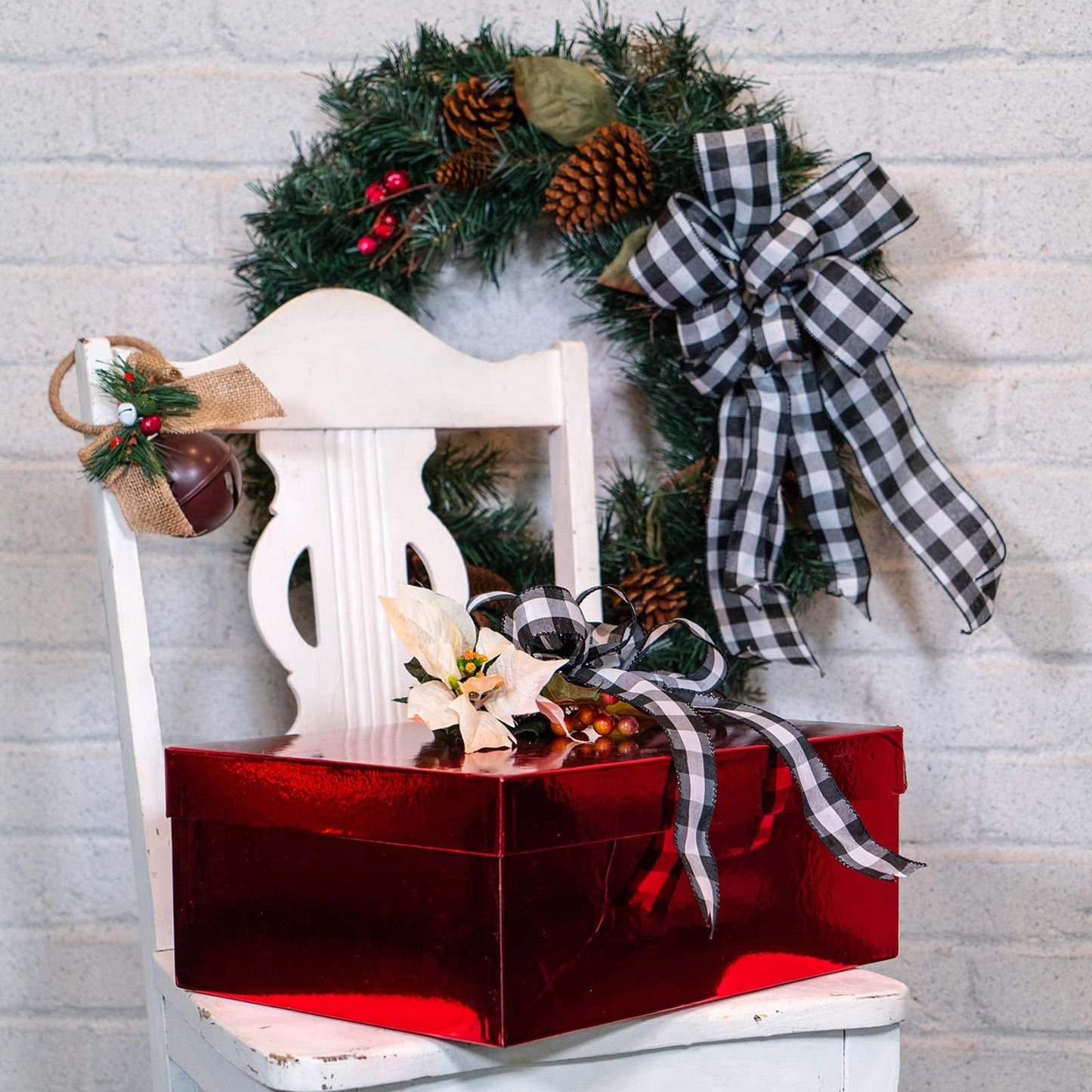 Ribbon 7398.60/50-613 Cambridge 2.5" X 50 YD Wired Ribbon, Black and White, Buffalo Check Plaid Ribbon for Gift Wrapping, Christmas Decorations Indoor Home Decor, Craft Supplies & Materials