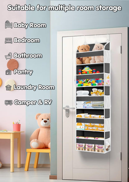 1 Pack Over The Door Organizer, Bathroom Organizers and Storage with 5 Pockets 10 Mesh Pockets, 50 lbs Weight Capacity Stuffed Animal Storage for Nursery Newborn Baby Essential