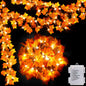 8 Lighting Modes & Timer Fall Decorations for Home Maple Leaf Garland with Lights 40LED Battery Operated Waterproof String Lights, Thanksgiving Halloween Fall Decor Indoor Outdoor Autumn