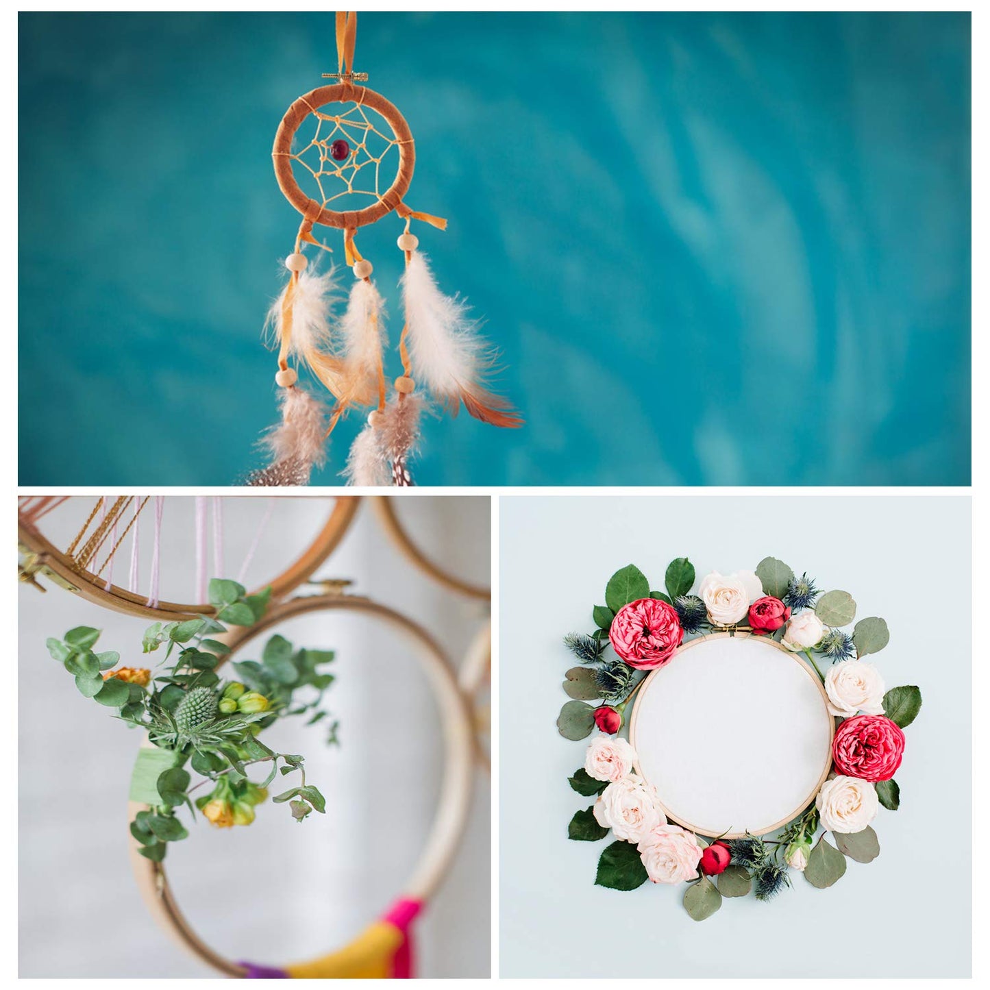 3 Pieces Beech Wood Embroidery Hoops Set by 4 Inch to 6 Inch Circle Hoop Ring Cross Stitch Cotton for DIY Embroidery Floss Starter of Sewing Art Kits Crafts