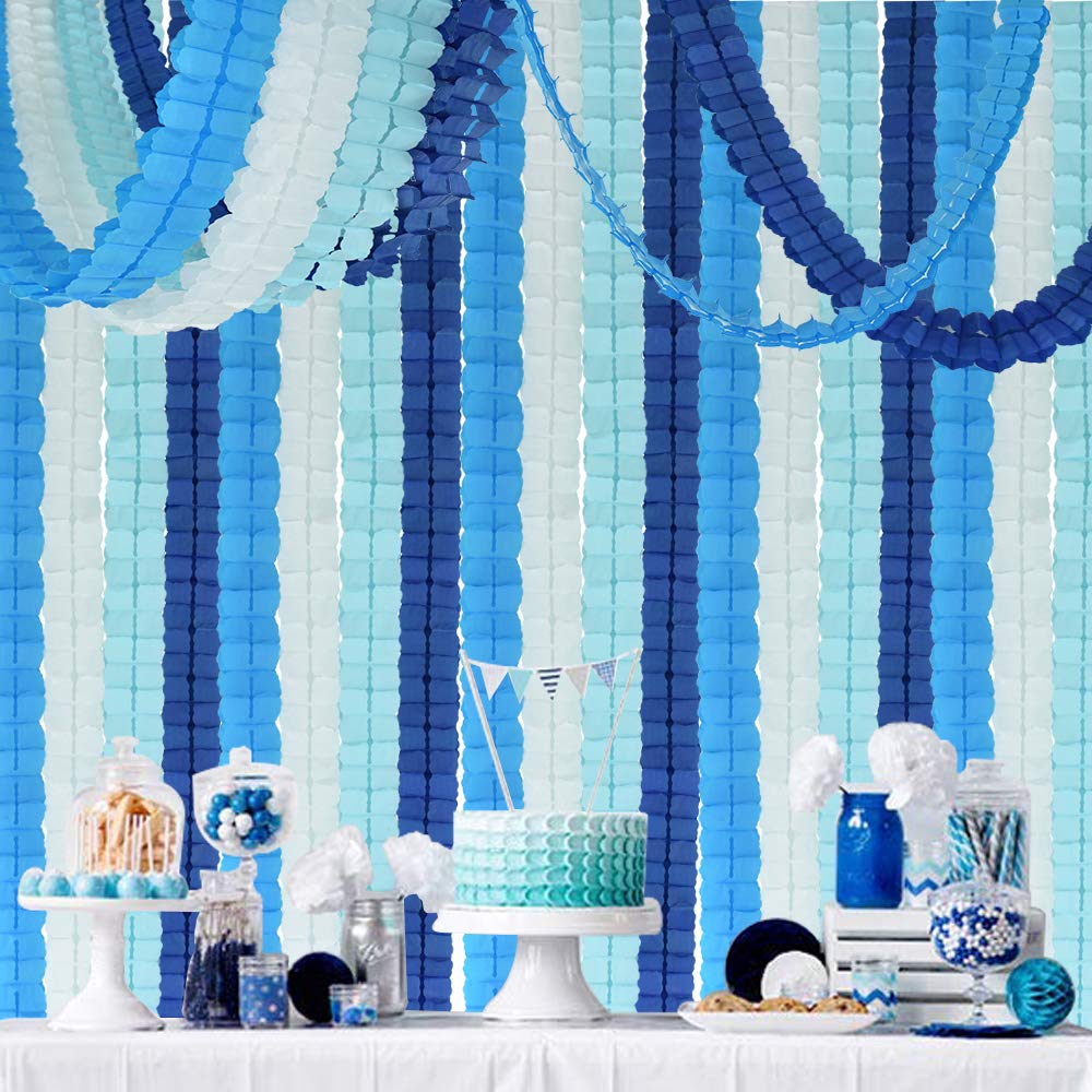 12PCS Four Leaf Clover Paper Garland 120ft Navy Blue Ocean Party Streamers Tissue Flower Reusable Hanging Banner for Wedding Baby Shower Home Party Backdrop Graduation Decoration