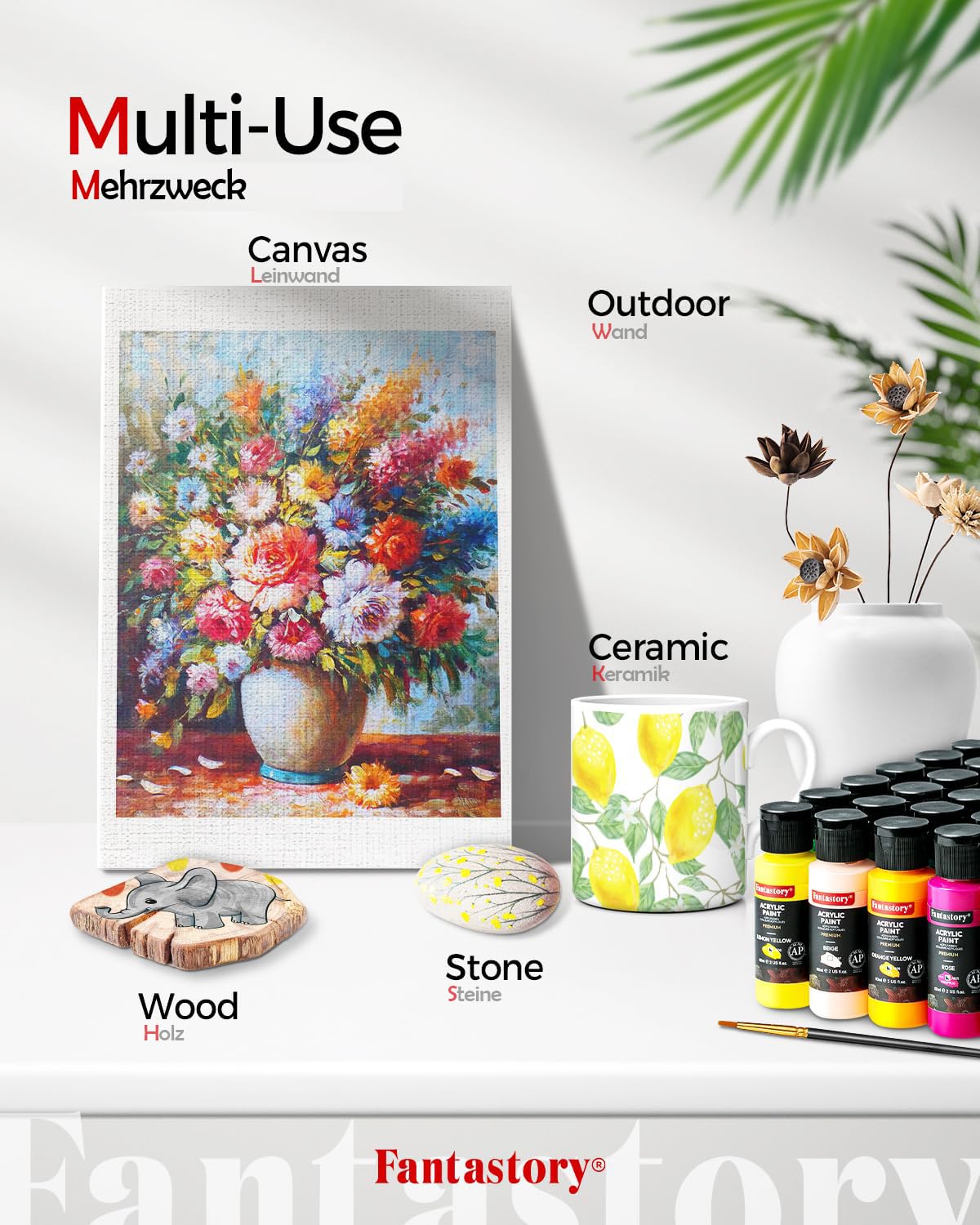 Acrylic Paint Set 24 Classic Colors(2oz /60ml) with 12 Brushes, Professional Craft Thick Paints Kits for Adults, Canvas Wood Fabric Ceramic Rock Painting Supplies [Professional Series]