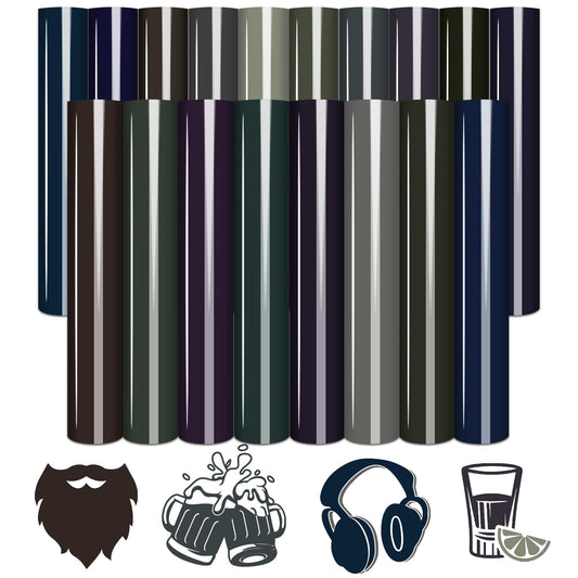 Black HTV Heat Transfer Vinyl - 18 Sheets 12" x 10" Dark Color Heat Transfer Vinyl for T-Shirts Navy Blue HTV Iron on Vinyl for T-Shirts Compatible with Cricut/Silhouette Cameo