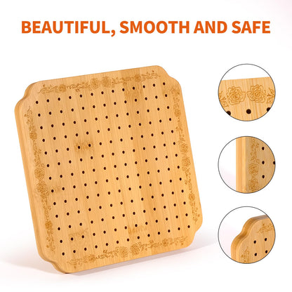 7.6 in Blocking Boards for Crochet Projects with Rose Pattern, Crochet Blocking Board with Pegs, Granny Square Blocking Board with 20 Stainless Steel Pegs, Bamboo