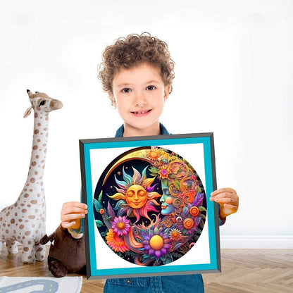 Stamped Cross Stitch Kits - Sun Moon Flower Embroidery Kits for Beginners Adults,11 CT Patterns Dimensions Counted Cross Stitch Kits Arts Craft Kits Frameless12x16inch