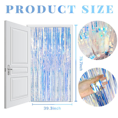 2 Pack Foil Curtain Backdrop Iridescent Metallic Tinsel Foil Fringe Curtains Photo Booth Props for Birthday Wedding Engagement Baby Shower Bachelorette Christmas Holiday Celebration Party Decorations