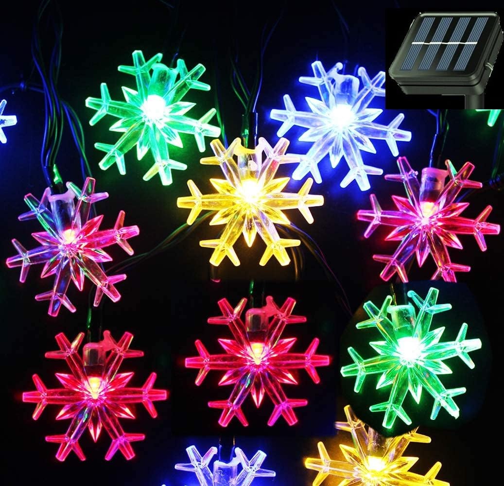Solar Christmas Fairy String Lights 20 ft 30 LED 8 Modes Solar Snowflake Outdoor Waterproof Powered String Lights for Garden Patio Yard Home Christmas Tree Parties(Multicolor)