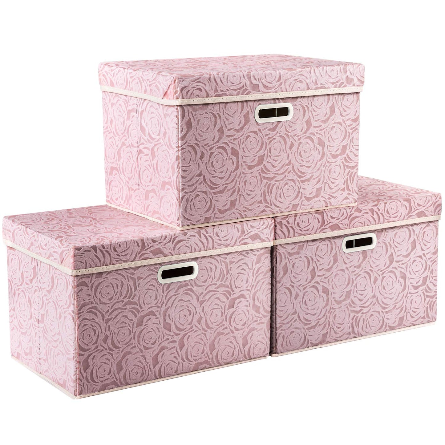 Larger Collapsible Storage Boxes with Lids Fabric Decorative Bins Cubes Organizer Containers Baskets Handles Divider for Bedroom Closet Living Room Pink 17.7x11.8x11.8 Inch 3 Pack