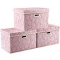 Larger Collapsible Storage Boxes with Lids Fabric Decorative Bins Cubes Organizer Containers Baskets Handles Divider for Bedroom Closet Living Room Pink 17.7x11.8x11.8 Inch 3 Pack