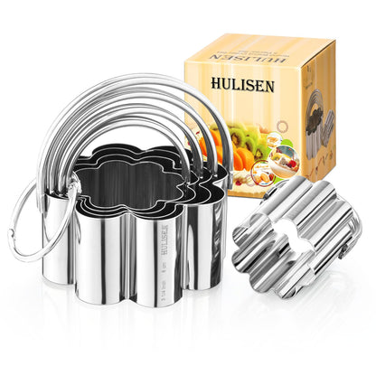 Flower Cookie Cutter Set (5 Pieces/Set), Stainless Steel Scalloped Edge Biscuit Cutter with Handle, Professional Baking Tools Set, Gift Packaging (Plum Blossom)