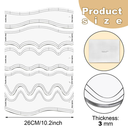 5 Pcs Quilting Ruler and Templates 10.24 Inches Waves Ruler Acrylic Quilting Templates for Machine Quilting Free Motion Quilting Stencils Wavelengths Sewing Rulers for Patchwork Splicing