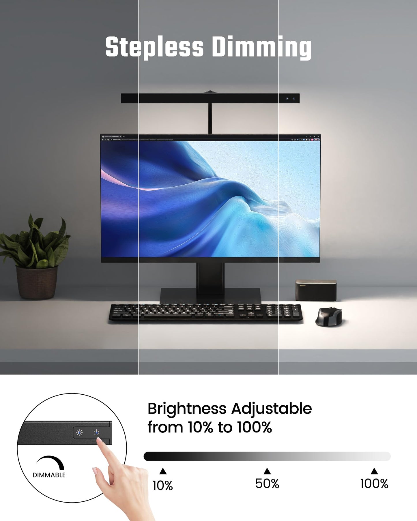 LED Desk Lamp for Office Home, Eye-Caring Desk Light with Adjustable Gooseneck, 12W Touch Control Dimmable Brightness, Architect Clamp Lamp with USB Adapter for Reading Study Workbench