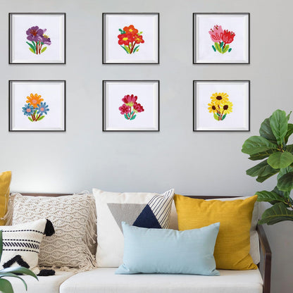 6PCS Spring Summer Themed Flower Cross Stitch Kits for Beginners DIY Embroidery Kit for Kids Adults Mother's Day Gift Birthday Gift Needlepoint Patterns with 2 Embroidery Hoops Craft Supplies