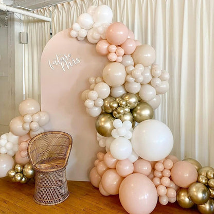 White Sand Gold Balloons Set, 12 Inch Double Stuffed Blush Beige Boho Party Balloons with Metallic Chrome Gold Neutral Cream Nude Latex Balloon for Birthday Baby Bridal Shower Wedding Party Decoration