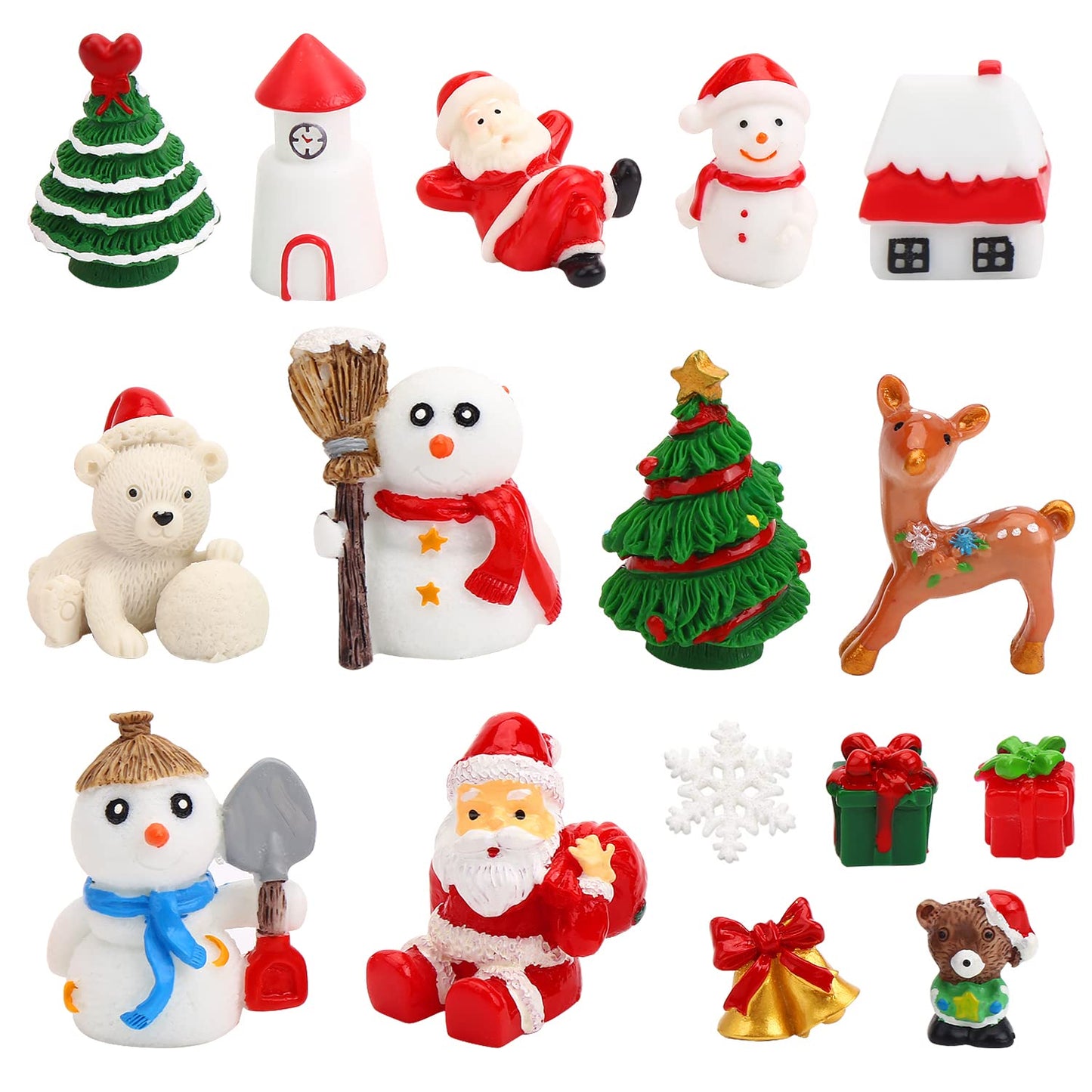 Christmas Miniature Figurines,30 Pcs Mini Crafts Resin Santa Claus Snowman Elk Ornaments Kit for DIY Christmas Fairy Garden and Snow Globes