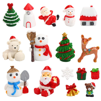 Christmas Miniature Figurines,30 Pcs Mini Crafts Resin Santa Claus Snowman Elk Ornaments Kit for DIY Christmas Fairy Garden and Snow Globes