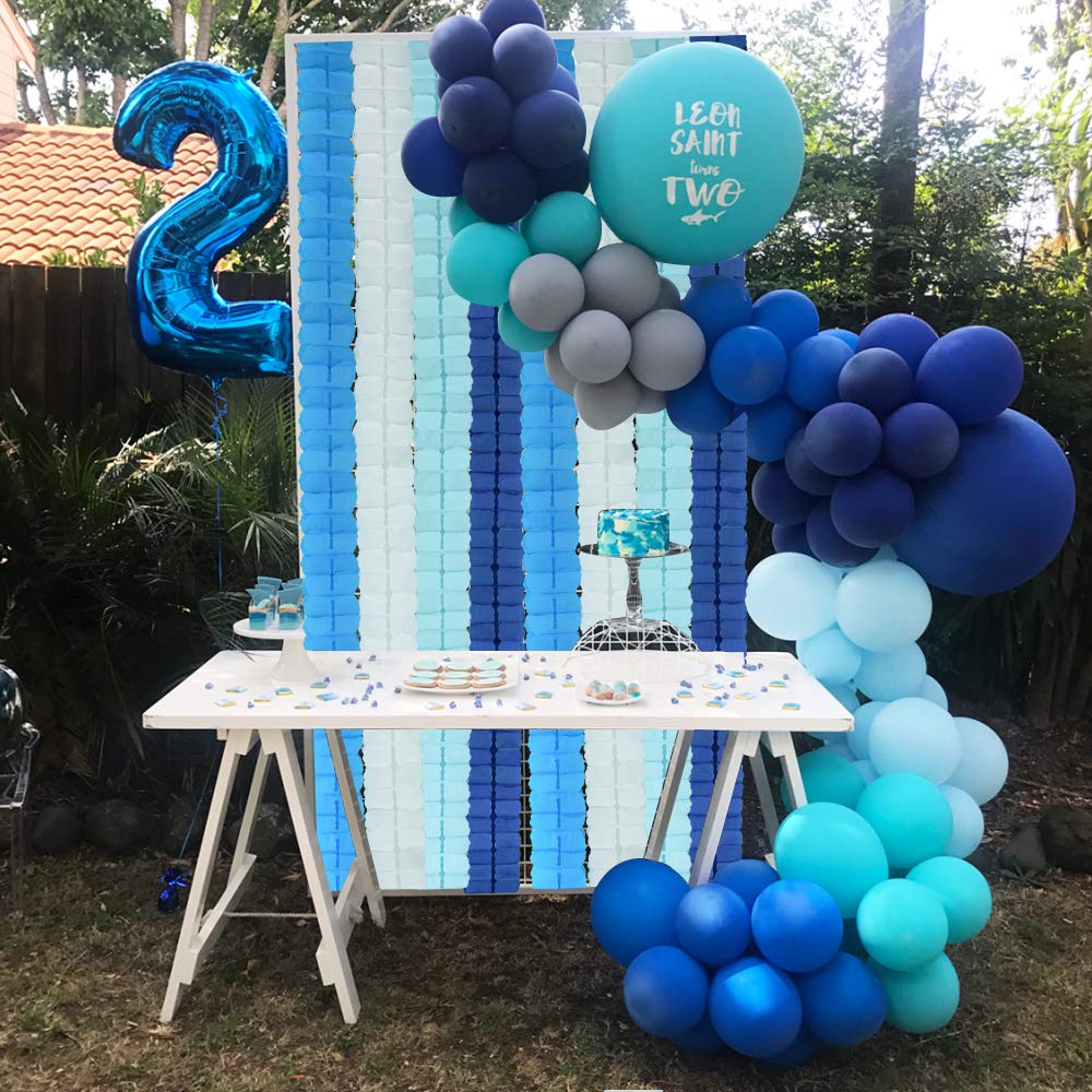 12PCS Four Leaf Clover Paper Garland 120ft Navy Blue Ocean Party Streamers Tissue Flower Reusable Hanging Banner for Wedding Baby Shower Home Party Backdrop Graduation Decoration