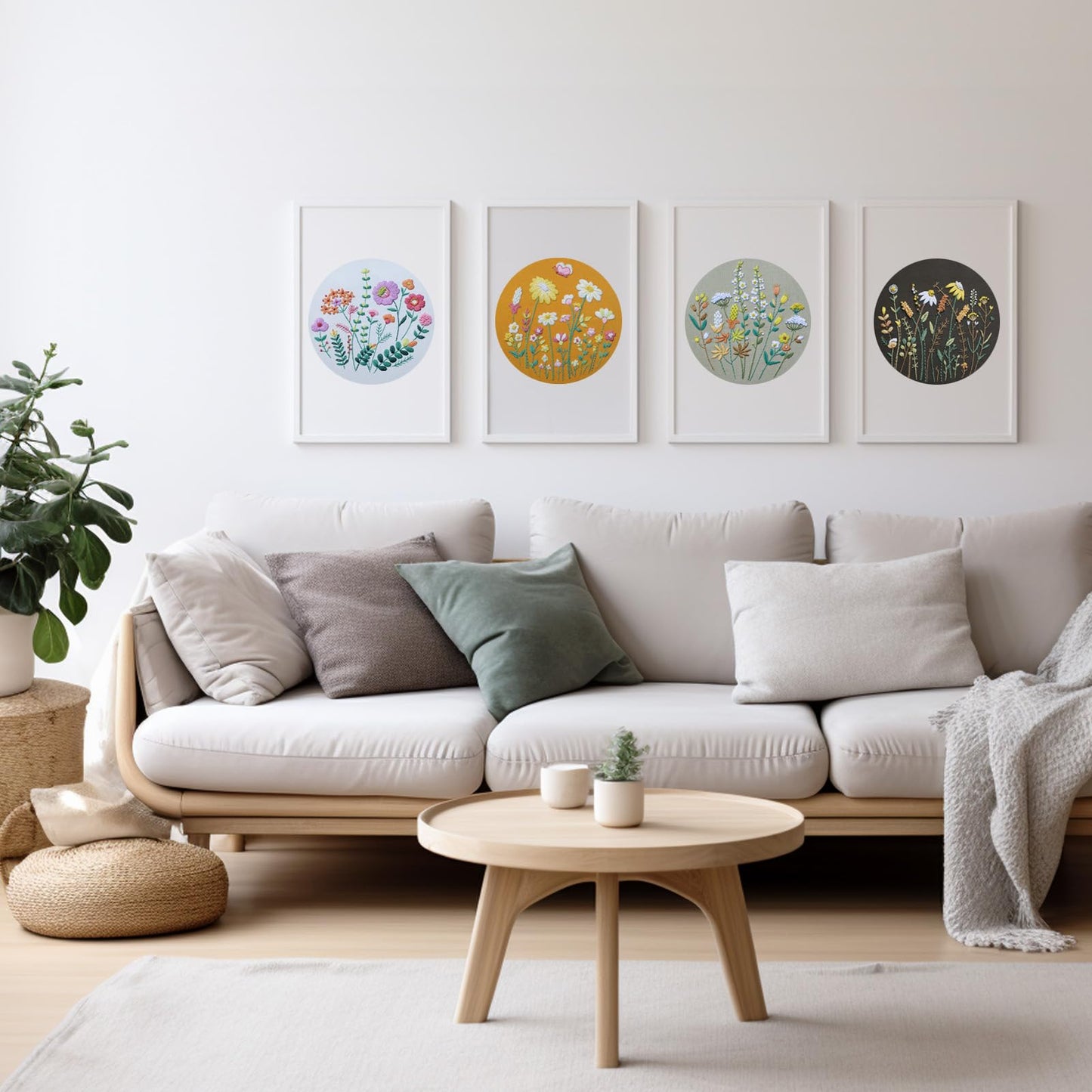 4 Pack Beginner Embroidery Kits for Adults – DIY Starter Set with Stamped Floral Patterns, 7-Inch Adjustable Bamboo Hoop, Colorful Threads, Tools, Step-by-Step Instructions & Video Tutorials