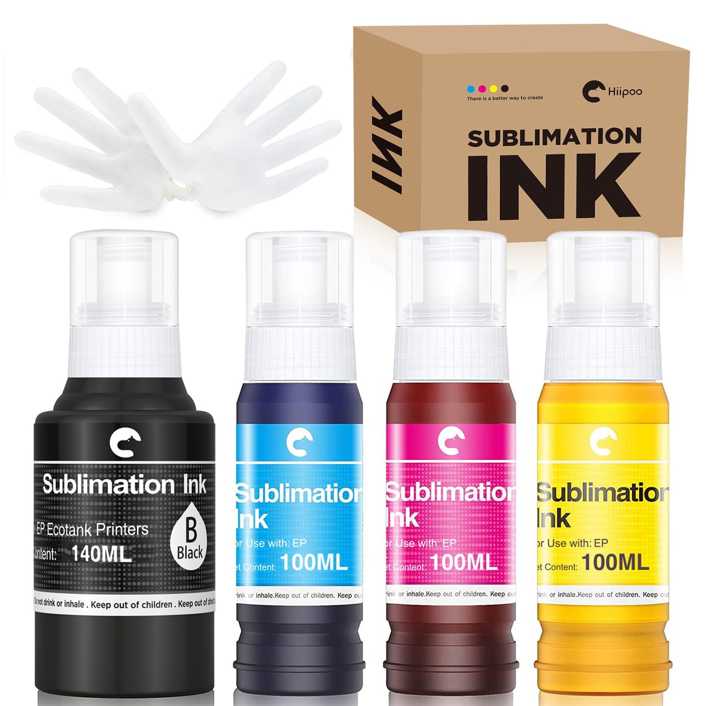 440ML Sublimation Ink Refilled Bottles Compatible for ET2400 ET2720 ET2760 ET2750 ET4800 ET-2800 ET-2803 ET-2850 Inkjet Printers Heat Press Transfer on Mugs T-Shirts, 1BK/1C/1Y/1M