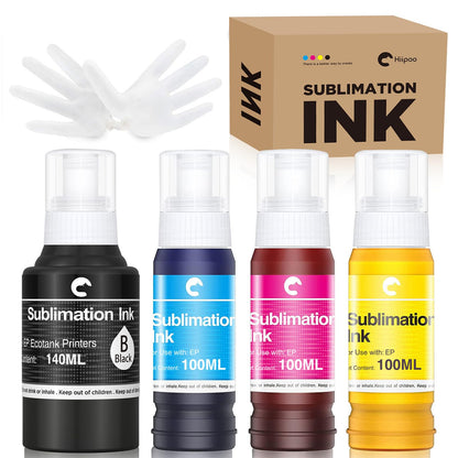 440ML Sublimation Ink Refilled Bottles Compatible for ET2400 ET2720 ET2760 ET2750 ET4800 ET-2800 ET-2803 ET-2850 Inkjet Printers Heat Press Transfer on Mugs T-Shirts, 1BK/1C/1Y/1M