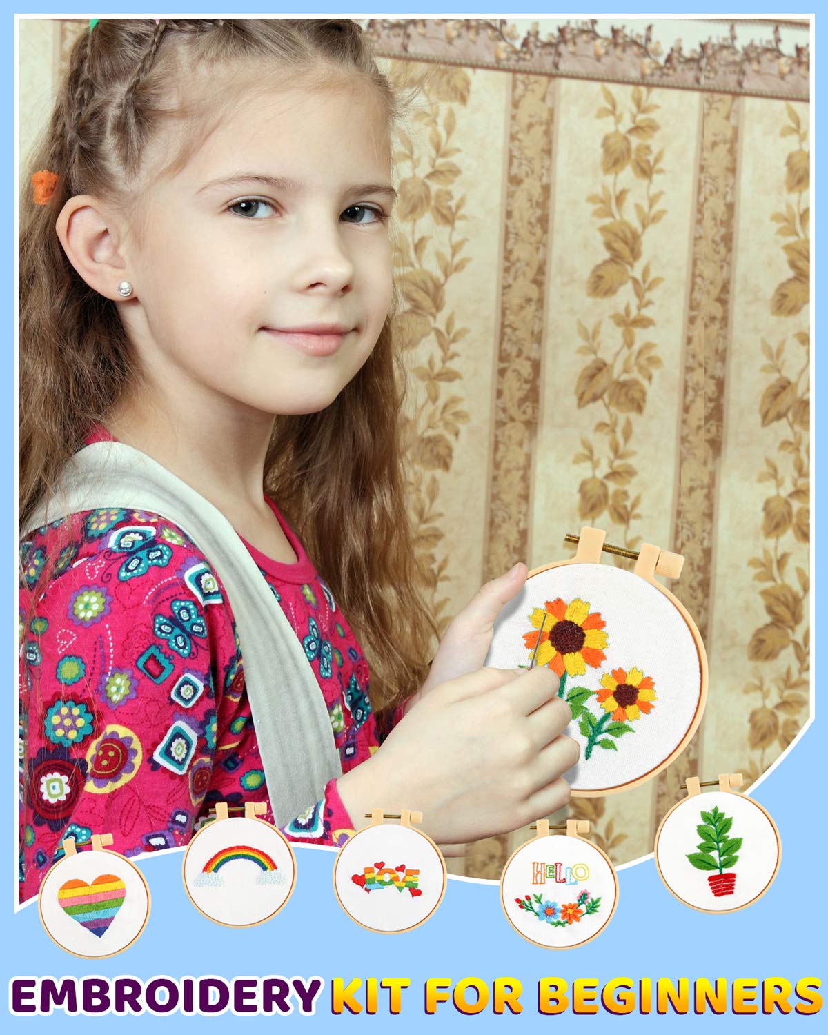10 PCS Cross Stitch Kits for Beginners, Embroidery Beginner Kits for Kids 7-13, Include Instructions, Cross Stitch Kits with Pattern, Needlepoint Kits for Embroidery Projects