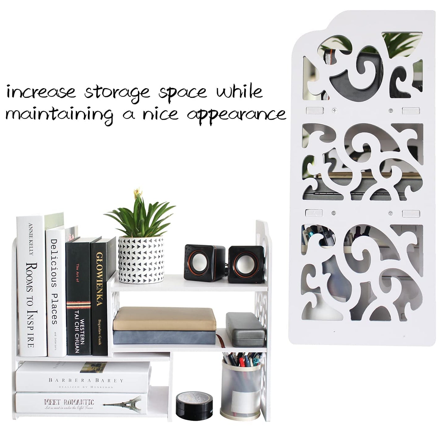 Small Bookshelf for Desktop Storage, Mini Cute Office Desk Shelves White Versatility Organizers for Women, Kids