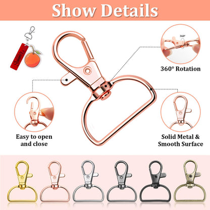 Keychain Bulk with Key Chain Swivel Hook D Rings and Slide Buckles for Handbag Purse Hardware Craft (1 Inch)