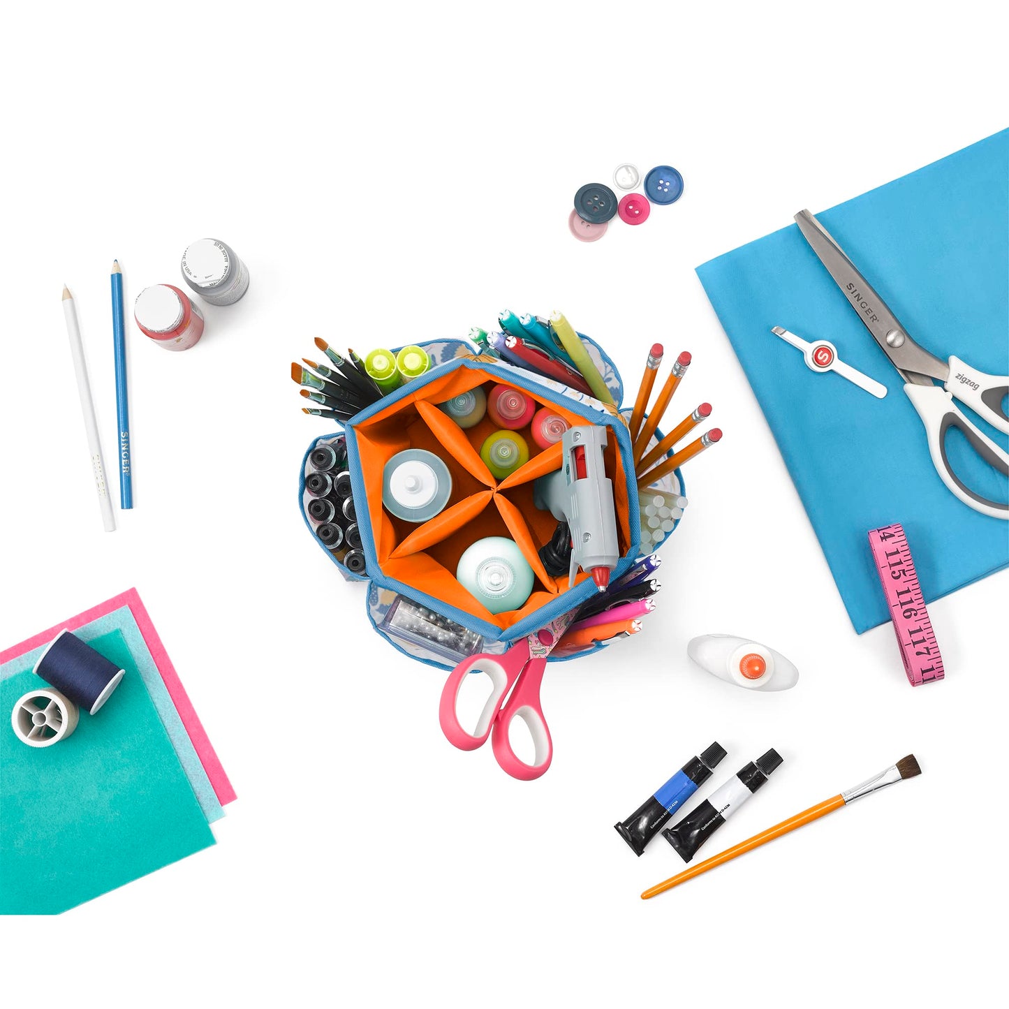 360 Degree Rotating Organizer for Tabletop, Counter, Storage, Sewing Supplies, Art Supplies with Compartments, Butterfly Floral Print