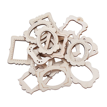 50pcs Random Mini Photo Picture Frame Unfinished Wood Ornaments Vintage Photo Frame Laser Cut Wood Craft Embellishments for DIY Painting