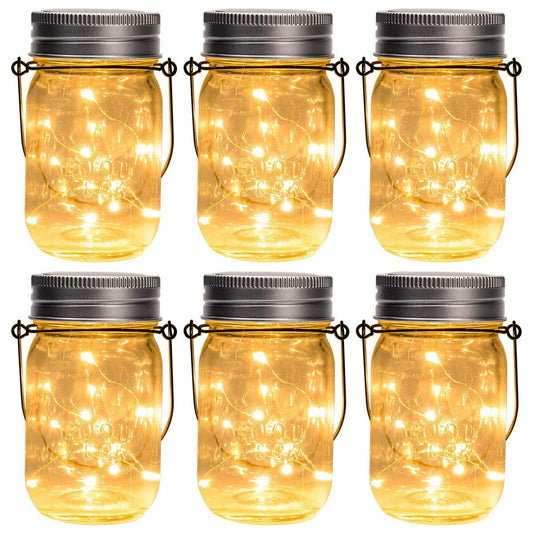 Hanging Mason Jar Solar Lights, 6 Pack 30 Led Hanging Solar Lanterns Outdoor Waterproof, Hangers and Jars Included, Outdoor Decor for Balcony, Garden, Patio, Yard, Wedding