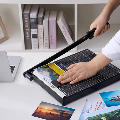 12-Inch Guillotine Paper Cutter, 15 Sheet Capacity, Blade Lock & Magnetic Guide, Heavy-Duty Metal Base for Precision Cutting of Cardstock, Photos, and Crafts - Ideal for Home & Office