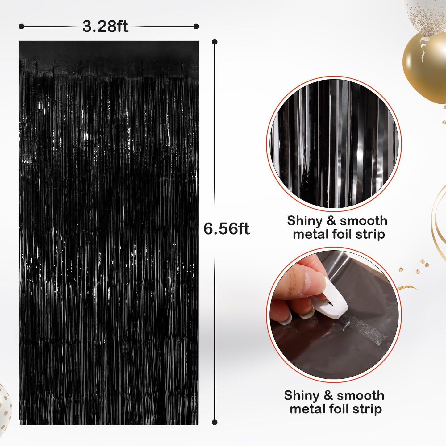 2 Pack Black Metallic Tinsel Foil Fringe Curtains, Door Streamers Photo Booth Backdrop for Birthday Party, Tinsel Curtain Backdrop for Baby Shower Bachelorette Christmas Party Decorations