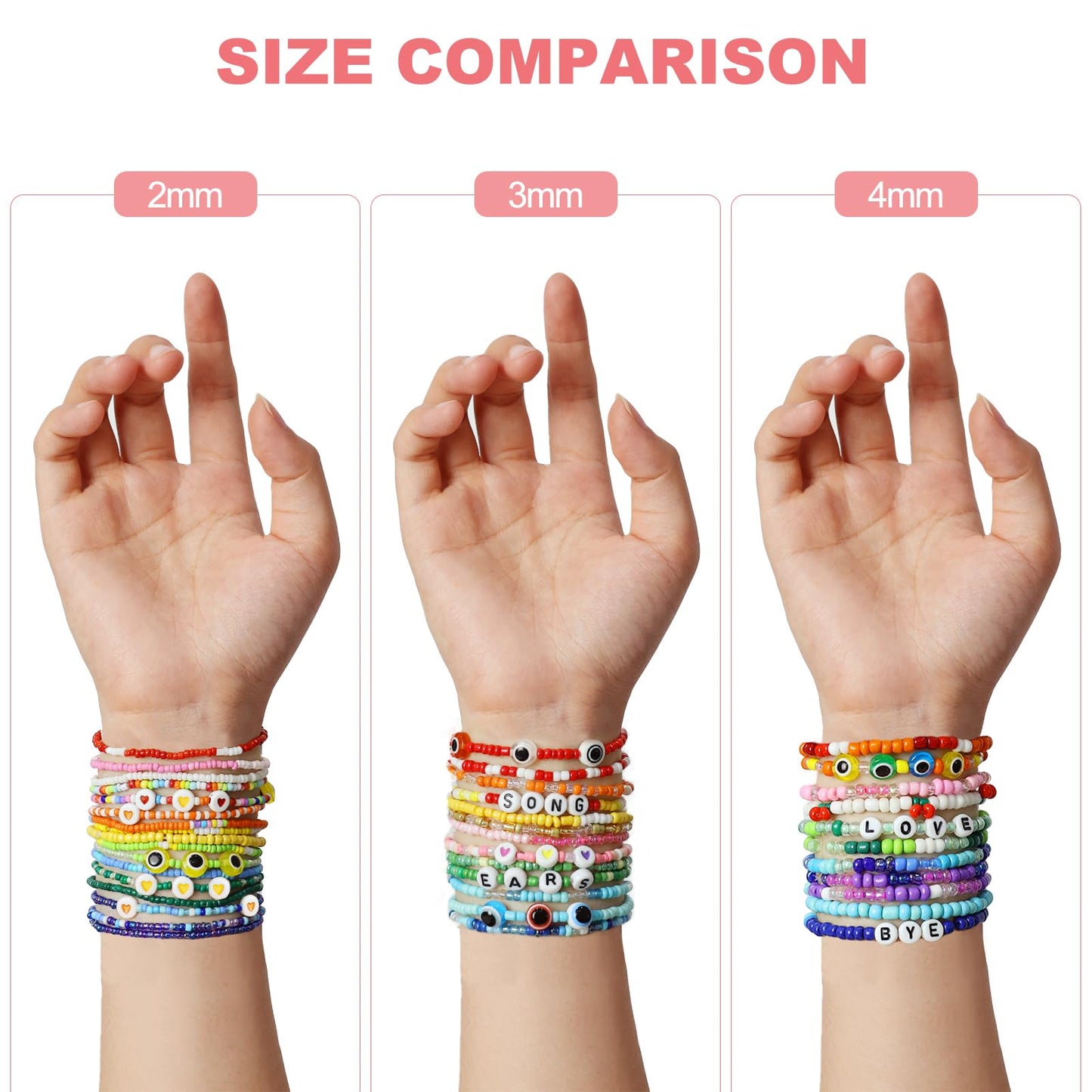 4mm Glass Seed Beads for Jewelry Bracelet Making Kit, Small Beads Friendship Bracelet Kit, Tiny Waist Beads with Letter Beads and Elastic String, DIY Art Craft Girls Gifts.