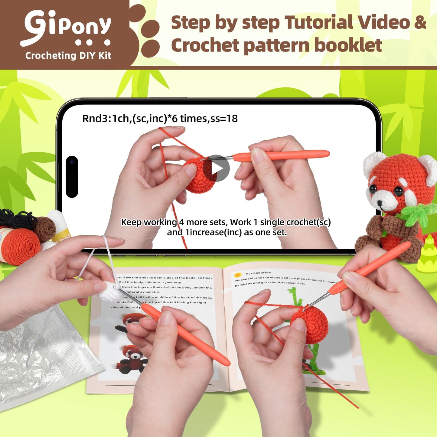 Crochet Kit for Beginners, Crochet Animal Kits, Crocheting Kit for Starters, Learn to Crochet with Step-by-Step Video Tutorials, Beginner Crochet Kit for Adults(Panda)