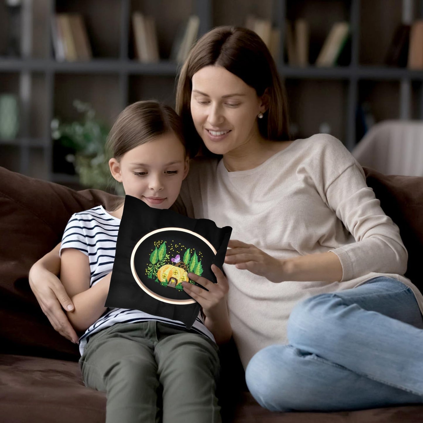 5 Sets Embroidery Kit for Beginners, Art Craft Handy Sewing Set Mushroom Cross Stitch Starter Kits, DIY Embroidery Kits with Patterns and Instructions Hoops Needles Threads