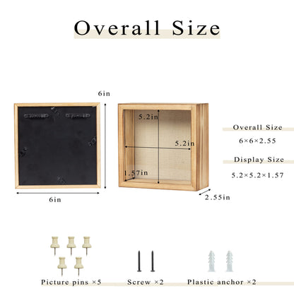 Shadow Box Frame 6x6 Shadow Box Display Case with Linen Back of Awards Memorabilia Flower, Pictures, Keepsakes、Bouquet、Medals and More Photos Memory Box