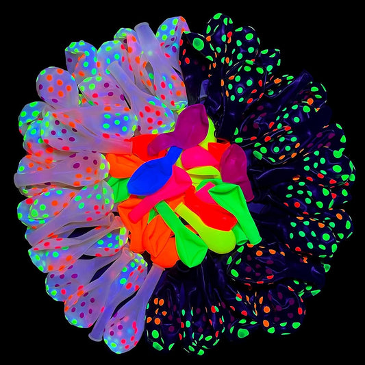 90 Pieces Neon Balloons, 12" UV Polka Dot Blacklight Reactive Fluorescent Balloons Glow in the Dark Luminous Helium Latex Balloon for Birthday, Wedding, Neon Party, Glow Party Decorations Supplies